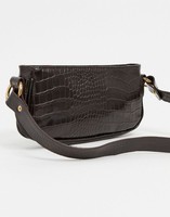 asos DESIGN croc effect 90s shoulder bag in chocolate