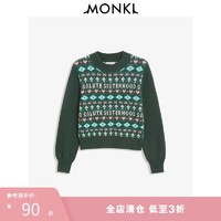 MONKI2021冬季新品趣味提花针织满印欧美风圆领长袖毛衣1023554