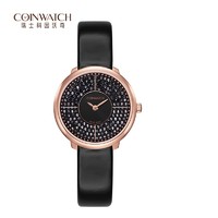 COINWATCH 科因沃奇 瑞士腕表 伊莎 石英机芯女士腕表满水晶表盘C181 送女友 送老婆 黑色皮带