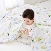 全棉時代 秋新款嬰兒紗布微厚絎縫被毯寶寶保暖被子兒童空調被蓋毯 塔塔里叢林120×135cm