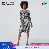 Diane Von Furstenberg 黑白锁链无领七分袖针织桑蚕丝裹身连衣裙 JULIAN