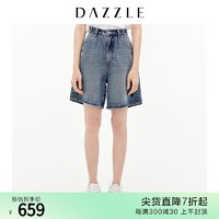 dazzle地素 2021秋新款爱心印花直筒牛仔裤百慕大短裤女2D3R1051S
