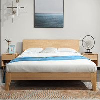 佳佰 床 實 雙人床 臥室原木色現代簡約 雙人床 橡膠木半島床1.8米