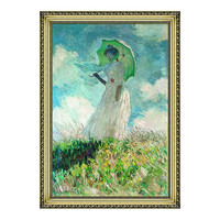 雅昌 莫奈油畫《往左看的持傘婦女》背景墻裝飾畫掛畫 宮廷金 79×112cm