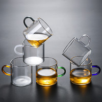 NONXI'S 龙兮 日式玻璃小茶杯耐热家用锤纹功夫茶具套装透明杯子加厚带把品茗杯 6个装不含杯架