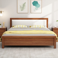 华南 简约现代全实木床主卧室软靠1.8米双人床1.5米单人床铺