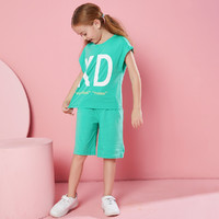 Puffykids 泡芙宝 女童套装夏季新款儿童印花短袖T恤宽松七分裤运动两件套