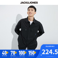 JackJones杰克琼斯春季男士休闲时尚百搭纯黑色长袖衬衫221305041 E40黑色 175/96A/M