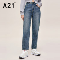 A21女装牛仔高腰锥型长裤 浅蓝 27 29 浅中蓝