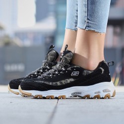skechers斯凯奇女鞋休闲鞋新款豹纹熊猫鞋时尚老爹鞋运动鞋