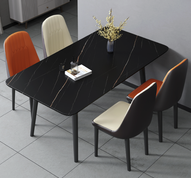 一米色彩 ZY200 轻奢岩板餐桌组合 一桌四椅 1.2米