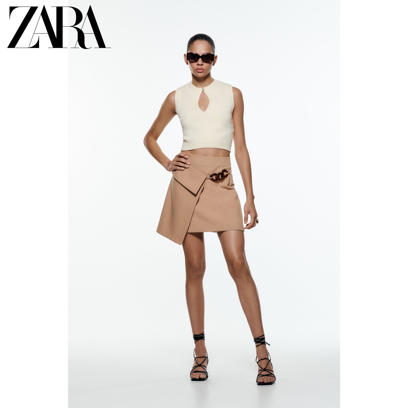 ZARA 春夏新款 女装 高腰交叉迷你裙 1971086 721