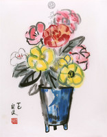 朶雲軒 关良 植物花卉装饰画《瓶花》画芯43x32.6cm 宣纸 木版水印画