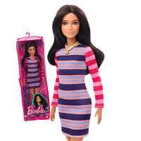 Barbie 芭比 女孩禮物小公主洋娃娃換裝娃娃-芭比娃娃時尚達人之條紋連衣裙少女GYB02
