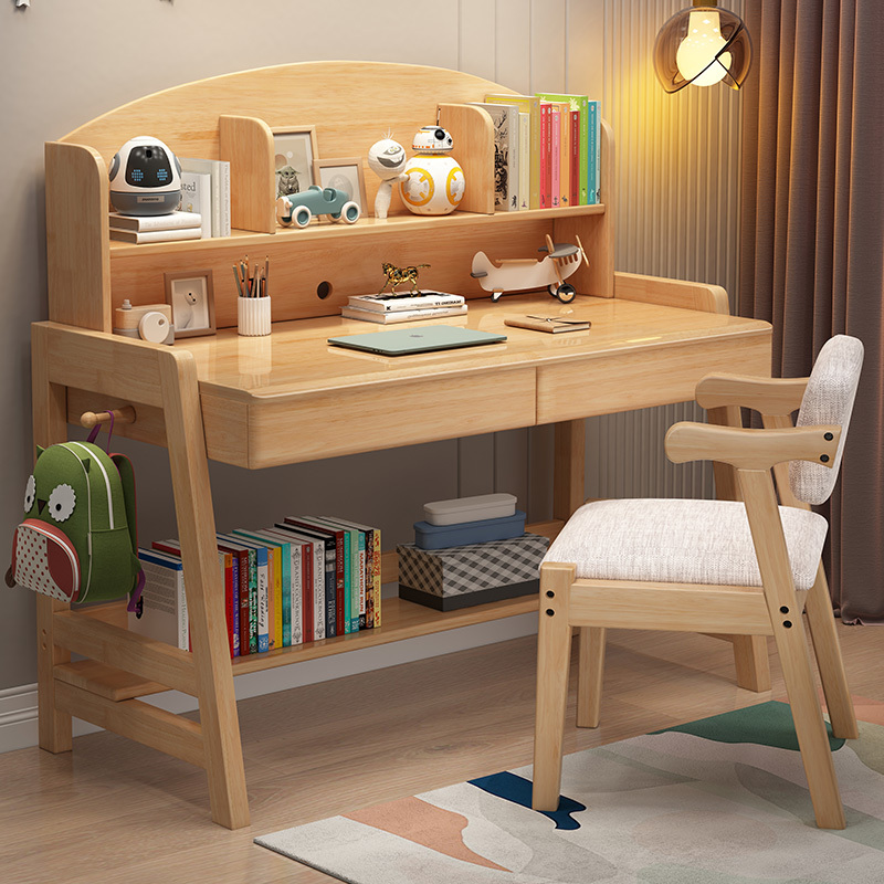 景山家具 新品书桌儿童学习桌可升降桌子实木写字桌带书架 0.8米桌子+Z椅子