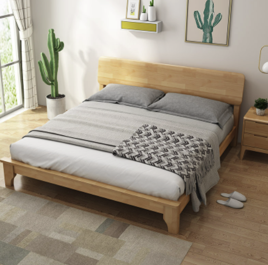 一米色彩 日式双人实木床  1.8M实木床+床头柜*2+床垫