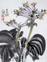 朶雲軒 程十发 植物花卉装饰画《玉簪花》画芯约43x32.6cm 宣纸 木版水印画