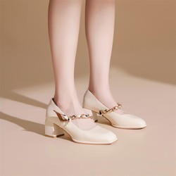 daphne达芙妮2022春夏新款高跟鞋女玛丽珍小皮鞋粗跟女鞋法式方头女单