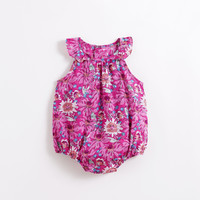 馬克珍妮 新款夏裝女童寶寶紅花圖案純棉連體衣新生兒衣服