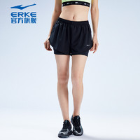 ERKE 鸿星尔克 运动短裤女速干裤子健身跑步裤女子梭织运动裤 52222154097 正黑 L