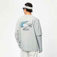 C2H4_LACOSTE_T-Shirt 植绒鳄鱼Logo假两件长袖T恤