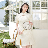 xiangying 香影 旗袍改良版年輕款少新國風立領泡泡袖連衣裙