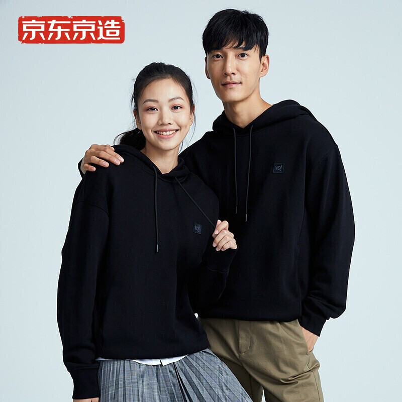 京东京造 男士薄绒连帽卫衣 薄绒情侣男女同款休闲 浅咖 XXL 薄绒连帽-黑色 M(170/92A)