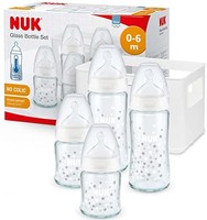 NUK First Choice+ 玻璃嬰兒奶瓶入門套裝 | 0-6 個月 | 4 x 溫度控制奶瓶和奶瓶箱 | 防脹氣通氣 ||5 只裝