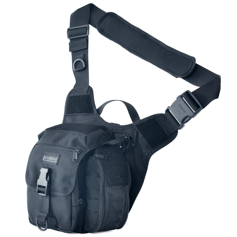 MAXGEAR 马盖先 机动鞍袋单肩斜跨包男 军迷彩战术户外徒步旅行休闲运动尼龙耐磨防刮多功能鞍袋包 黑色