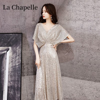 La Chapelle 晚禮服2022新款宴會氣質平時可穿主持人晚裝禮服女長款優雅氣質夏 香檳色 M