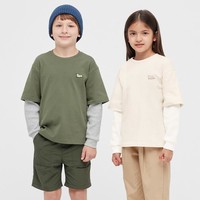 UNIQLO 優衣庫 初春新品 童裝/男童/女童 花式圓領T恤假兩件(長袖) 445021