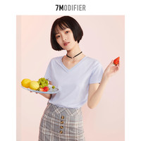 7M 拉夏贝尔7M热卖感韩版纯色T恤女显瘦纯棉v领短袖上衣