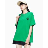 A21女装针织宽松圆领落肩短袖T恤衫 深翠绿 XS