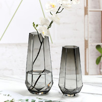 QUANYUE 全悦 简约六角玻璃花瓶灰色透明百合玫瑰插花水培北欧欧式家居创意摆件