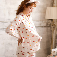 MENGMI 梦蜜 夏季薄款产后纯棉纱布月子服春秋产妇喂奶哺乳怀孕期孕妇睡衣