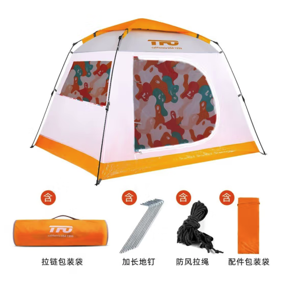 TFO 户外帐篷 全自动3-4人野外露宿露营速开休闲帐篷530005 鲜橙色