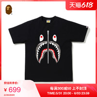 BAPE男装春夏鲨鱼拉链印花迷彩图案短袖T恤110017G L BKM/黑色