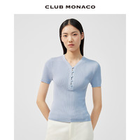 CLUB MONACO 摩纳哥会馆 女装2022早春新款V领纽扣罗纹短袖T恤针织衫