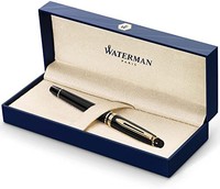 WATERMAN 威迪文 黑色笔身金色镶边钢笔，中号笔尖和蓝色墨水 (S0951660)