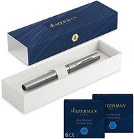 WATERMAN 威迪文 Allure 钢笔 |铬 |细笔尖 |带12 个蓝色短墨囊| 礼物盒