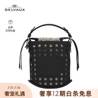 DELVAUX 德尔沃 22新品包包奢侈品女包女士手提包水桶包Pin系列迷你单肩斜挎包生日礼物送女友 黑色