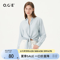 OCE女装宽松衬衫女新款2022年春纯色甜美绑带设计感小众别致上衣