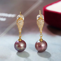 黛米 珠寶 9-10mm紫色淡水珍珠耳環 時尚設計款
