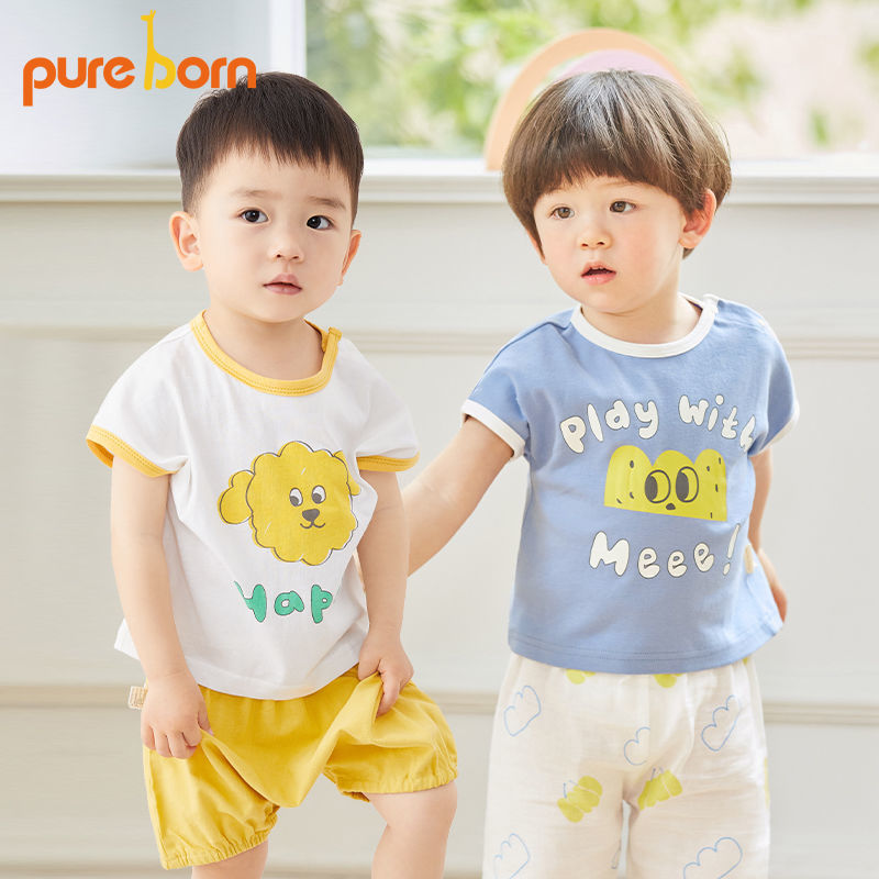 pureborn 博睿恩 婴幼儿T恤夏季新款男女宝宝可爱印花落肩袖上衣时尚百搭 本白 110cm