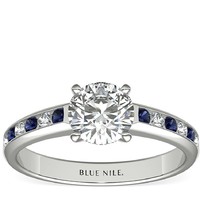 补贴购：Blue Nile 1.00克拉圆形切工钻石+槽镶蓝宝石与钻石订婚戒指