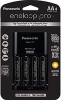 Panasonic 松下 Eneloop Panasonic K-KJ17KHCA4A 高級單節電池充電器組，帶 4 節 AA pro 高容量鎳氫充電電池，黑色，4 組