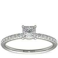 补贴购：Blue Nile 0.50 克拉公主方形钻石+密钉钻石订婚戒指