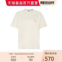 MSGM 米色纯棉2022春logo刺绣女士短袖T恤夏季宽松