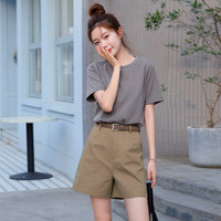 Milli Millu 套装夏季女两件套韩版宽松短袖T恤短款休闲五分裤套装
