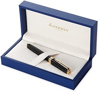 WATERMAN 威迪文 Exception 钢笔,纤细黑色,带 23k镀金笔夹,细笔尖,带蓝色墨囊,礼盒